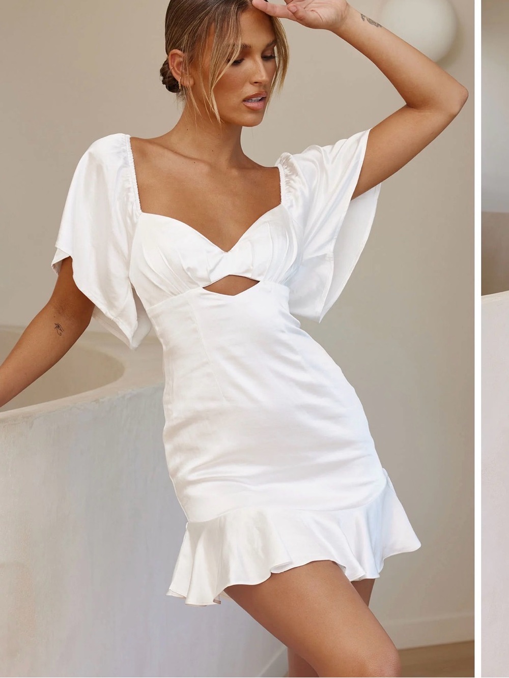 Here Comes the Sun White Cutout Ruffle Hem Mini Dress
